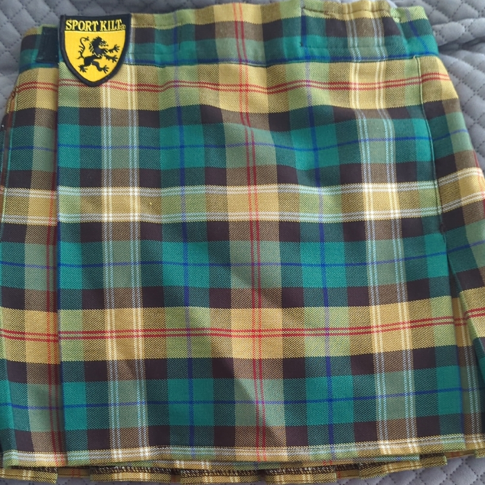 Blue and Tan Pleated Mini Skirt for Casual Wear